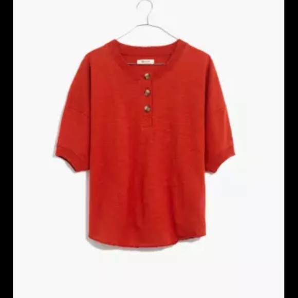 Madewell Tops - Madewell Raw-Edge Henley Tee. Color (Brick Red)